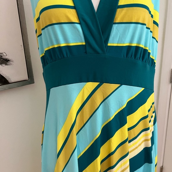 NWT Wild Fable Teal & Yellow Striped Halter A-Line Dress Handkerchief Hem XL - Picture 5 of 14